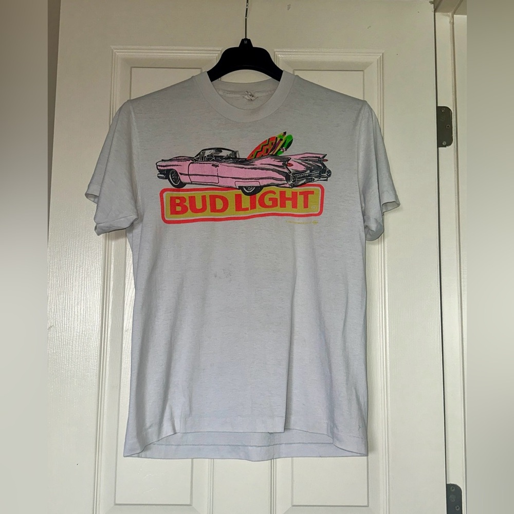 1990s Vintage Pink Cadillac Bud Light Tee Shirt